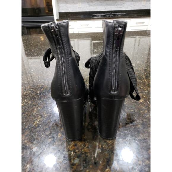 Just Fab Ankle Wrap Booties Women's 8 Black Leather Harper Peep Toe Back Zip - Picture 4 of 11